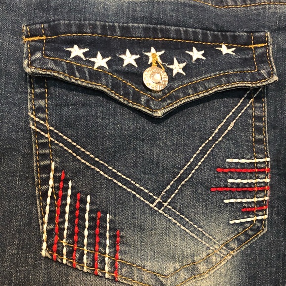 Diverso 24w Bermuda Denim Blue Jean shorts 4th July flag bottom stars stretch - Picture 3 of 7